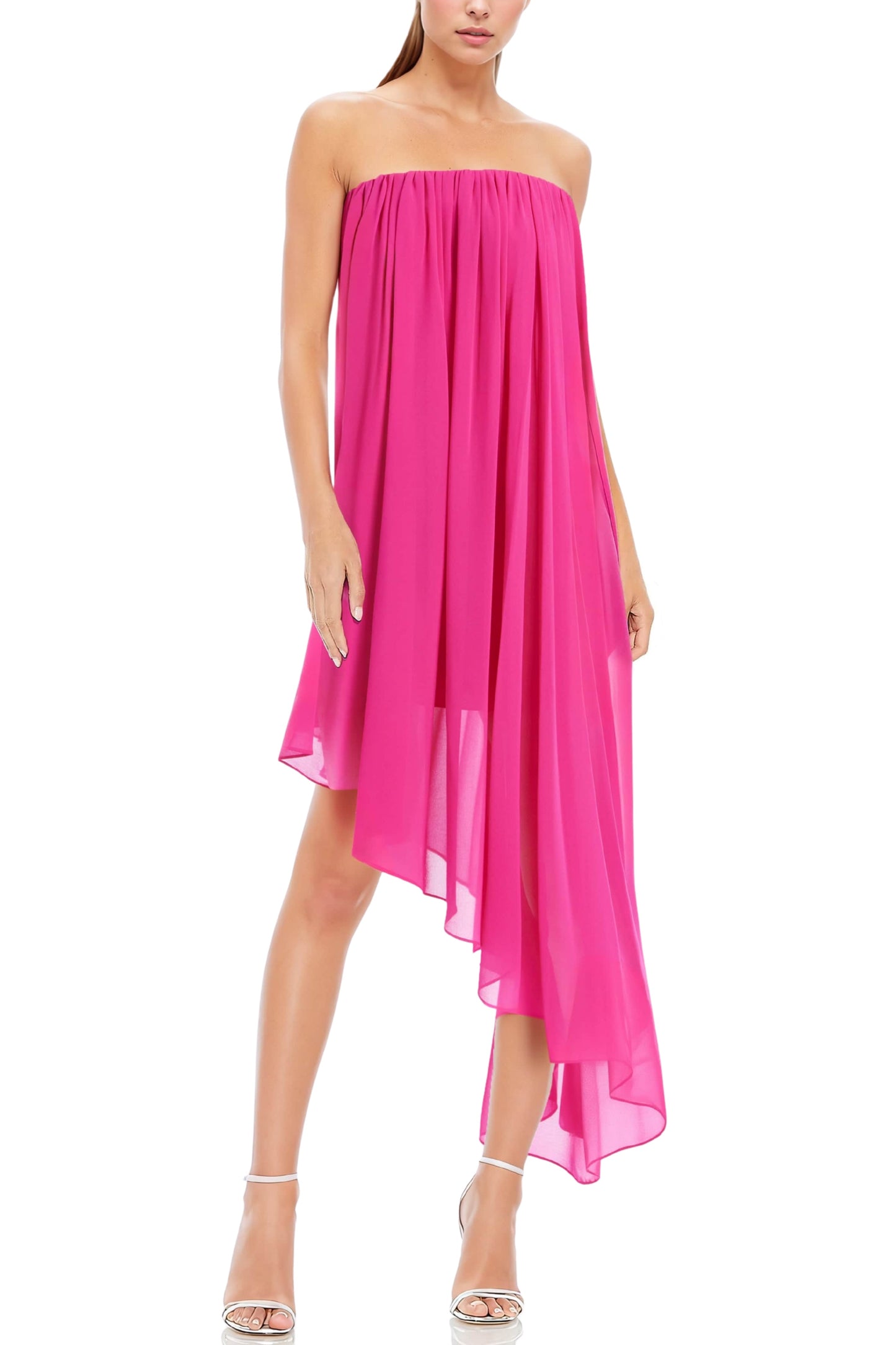 One 33 Social Maeve Strapless Tent Silhouette Floral Asymmetrical Hem Midi Dress
