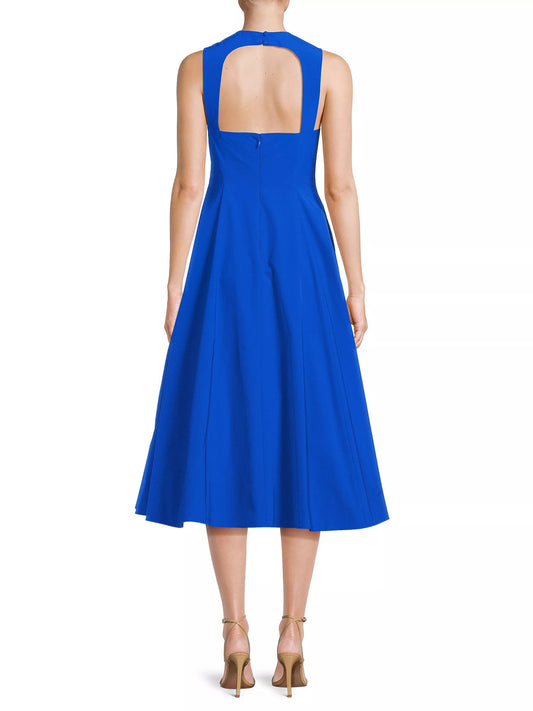 Aidan Mattox Sweetheart Neckline Halter Straps Open Back Concealed Clasp Closure Taffeta Fit and Flare Midi Dress