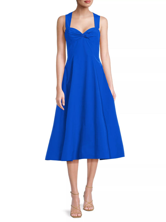 Aidan Mattox Sweetheart Neckline Halter Straps Open Back Concealed Clasp Closure Taffeta Fit and Flare Midi Dress