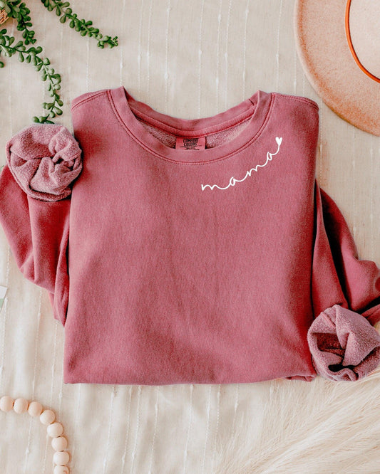 Mama Heart Around Neck Garment Dyed Comfort Colors Sweatshirt