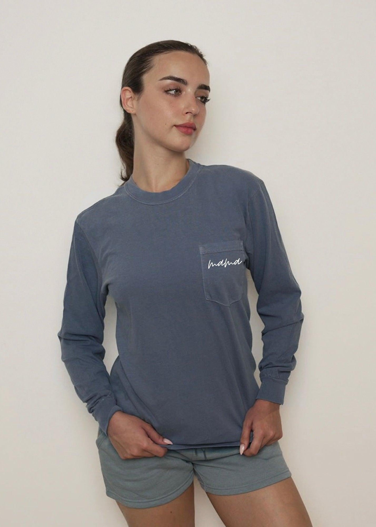 Mama Pocket Comfort Colors Long Sleeve Shirt