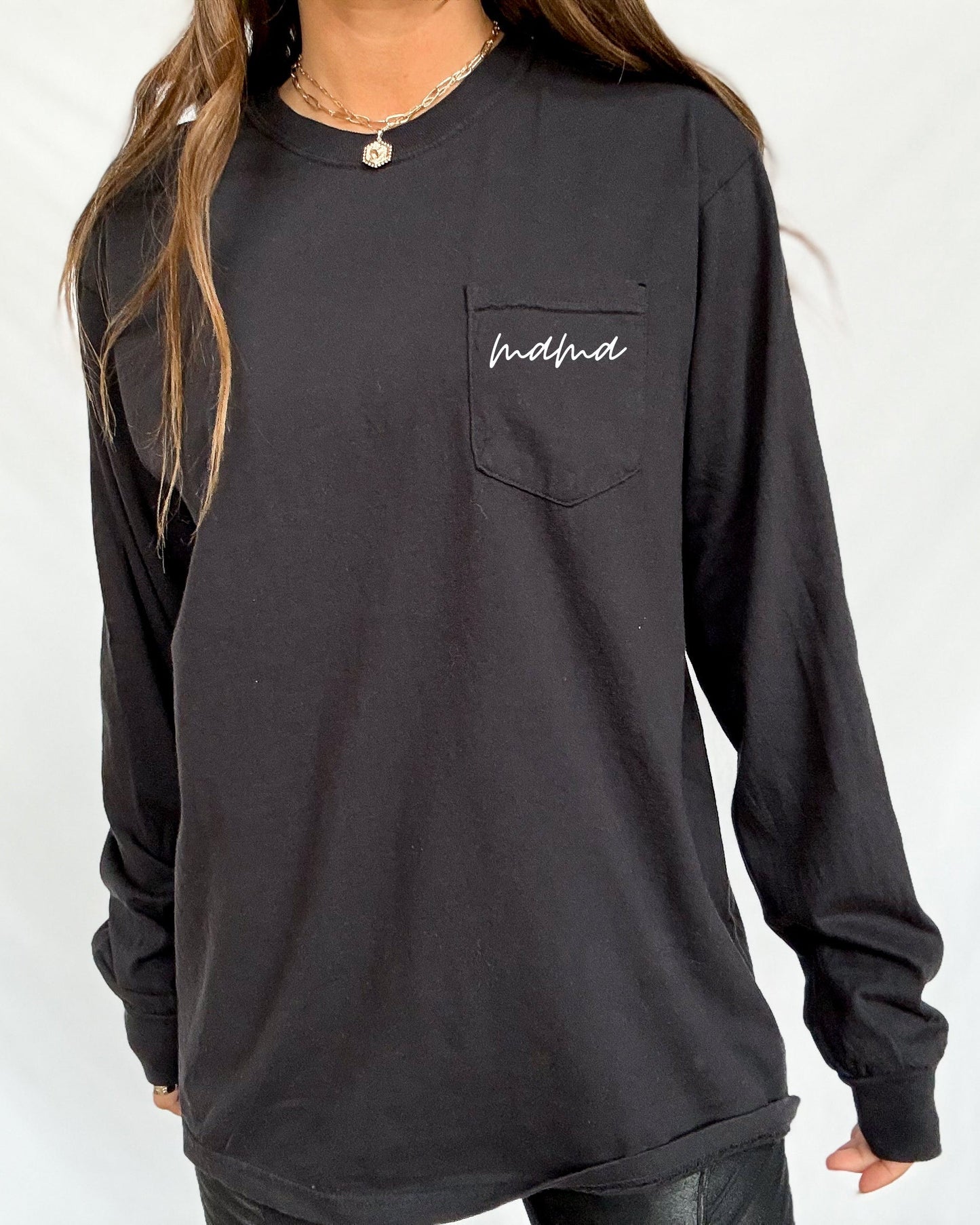 Mama Pocket Comfort Colors Long Sleeve Shirt