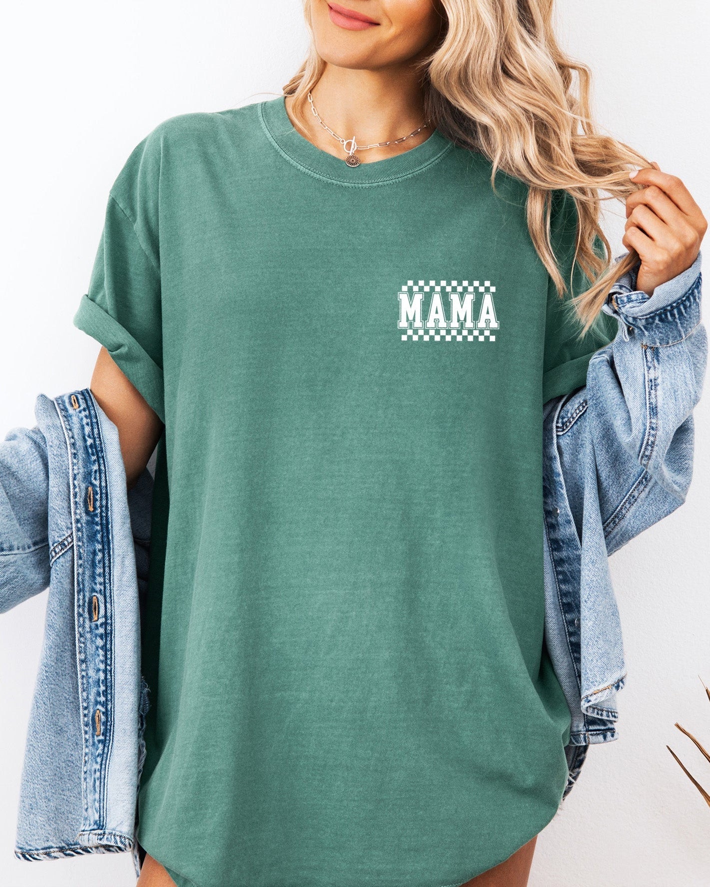 RetroPlaid MamaCheckered Front & Back Comfort Colors T Shirt