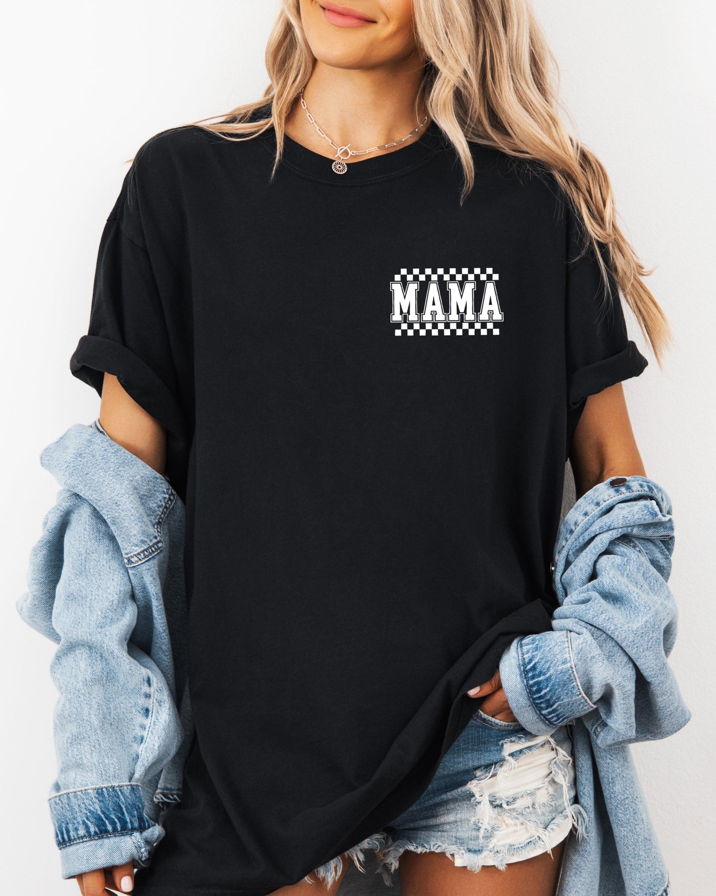 RetroPlaid MamaCheckered Front & Back Comfort Colors T Shirt