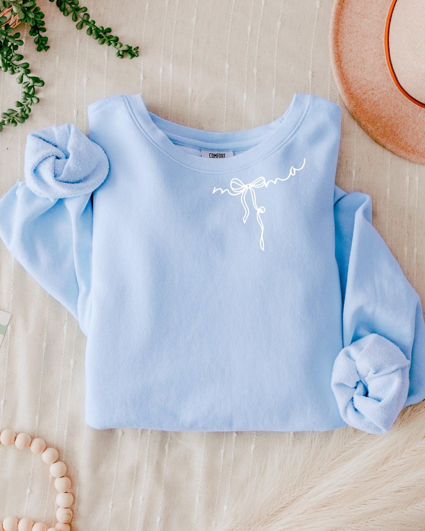 Mama Ribbon Around Neck Garment Dyed Comfort Colors Sweatshirt