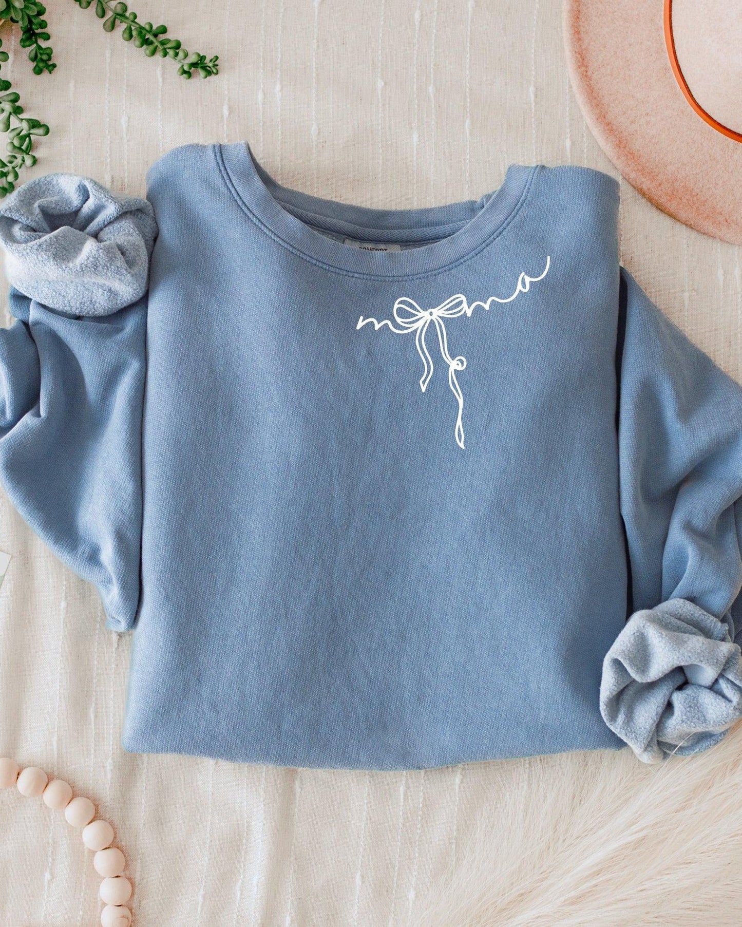 Mama Ribbon Around Neck Garment Dyed Comfort Colors Sweatshirt