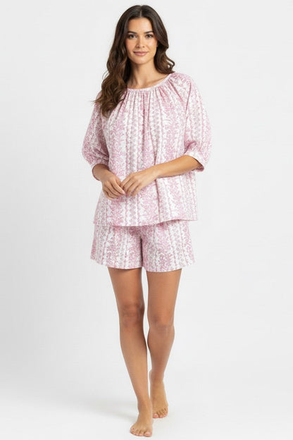 Marley Short Pajama Set in Pink Trellis