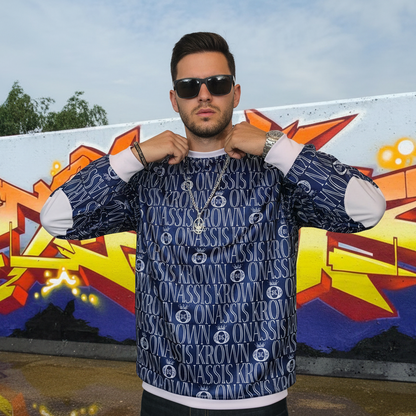 Blue All Over Print Designer Monogram Pullover