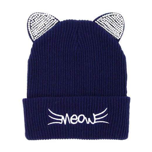 Meow Solid Stone Cat Ear Beanie Hat