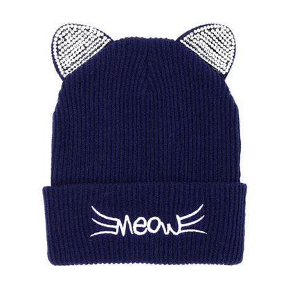 Meow Solid Stone Cat Ear Beanie Hat