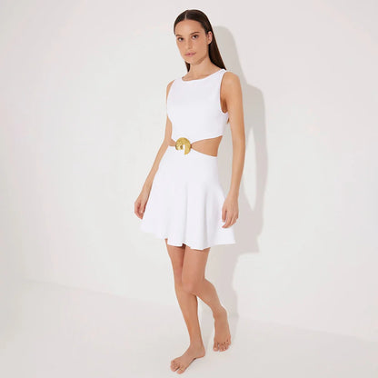 Lanao White Cut-Out Knit Mini Dress with Gold Detail