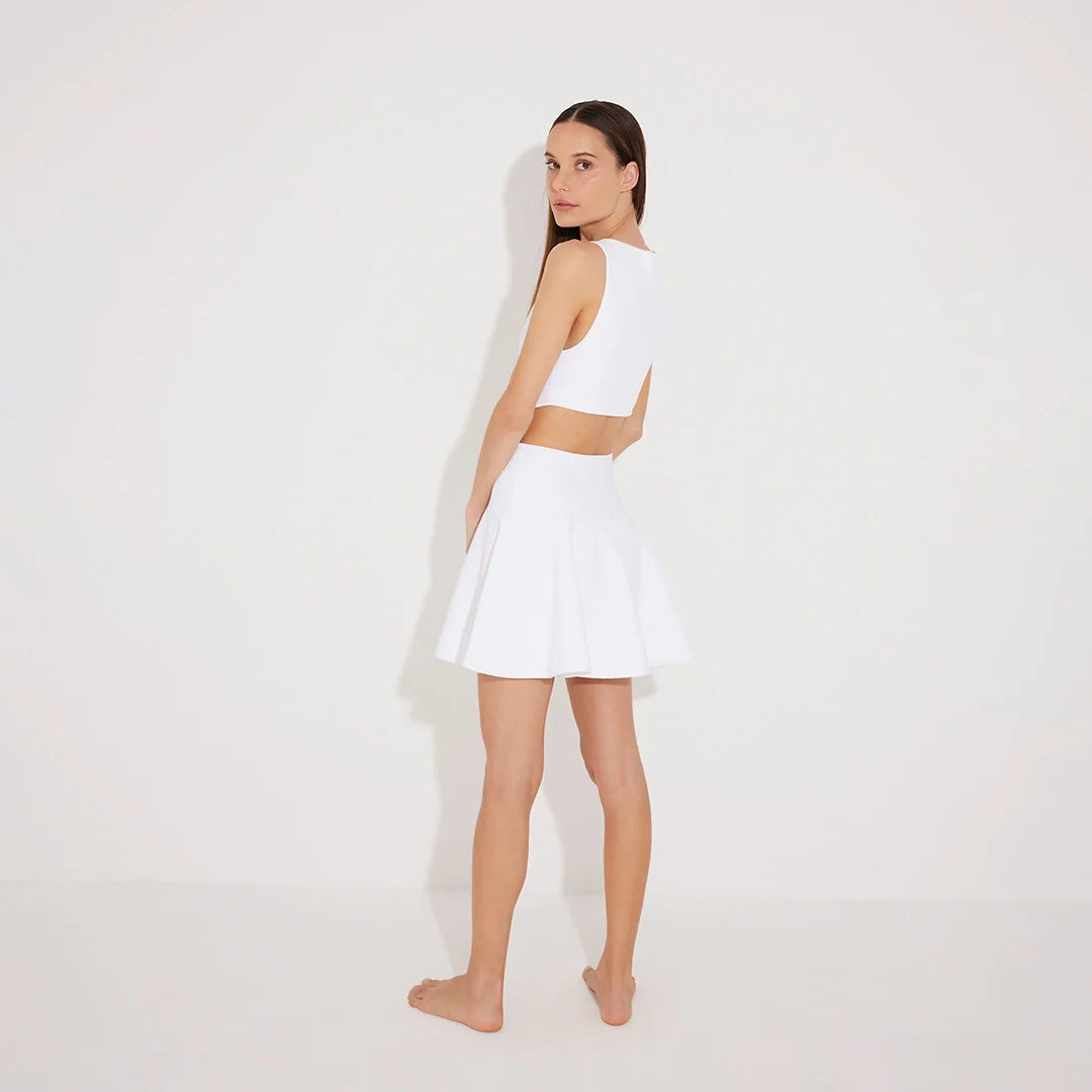 Lanao White Cut-Out Knit Mini Dress with Gold Detail