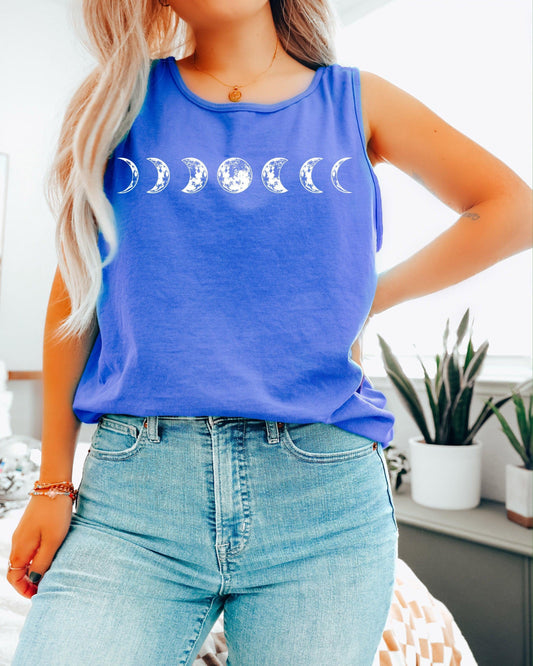 Moon Phase Comfort Colors Tank Top – Celestial Astrology Minimal Graphic