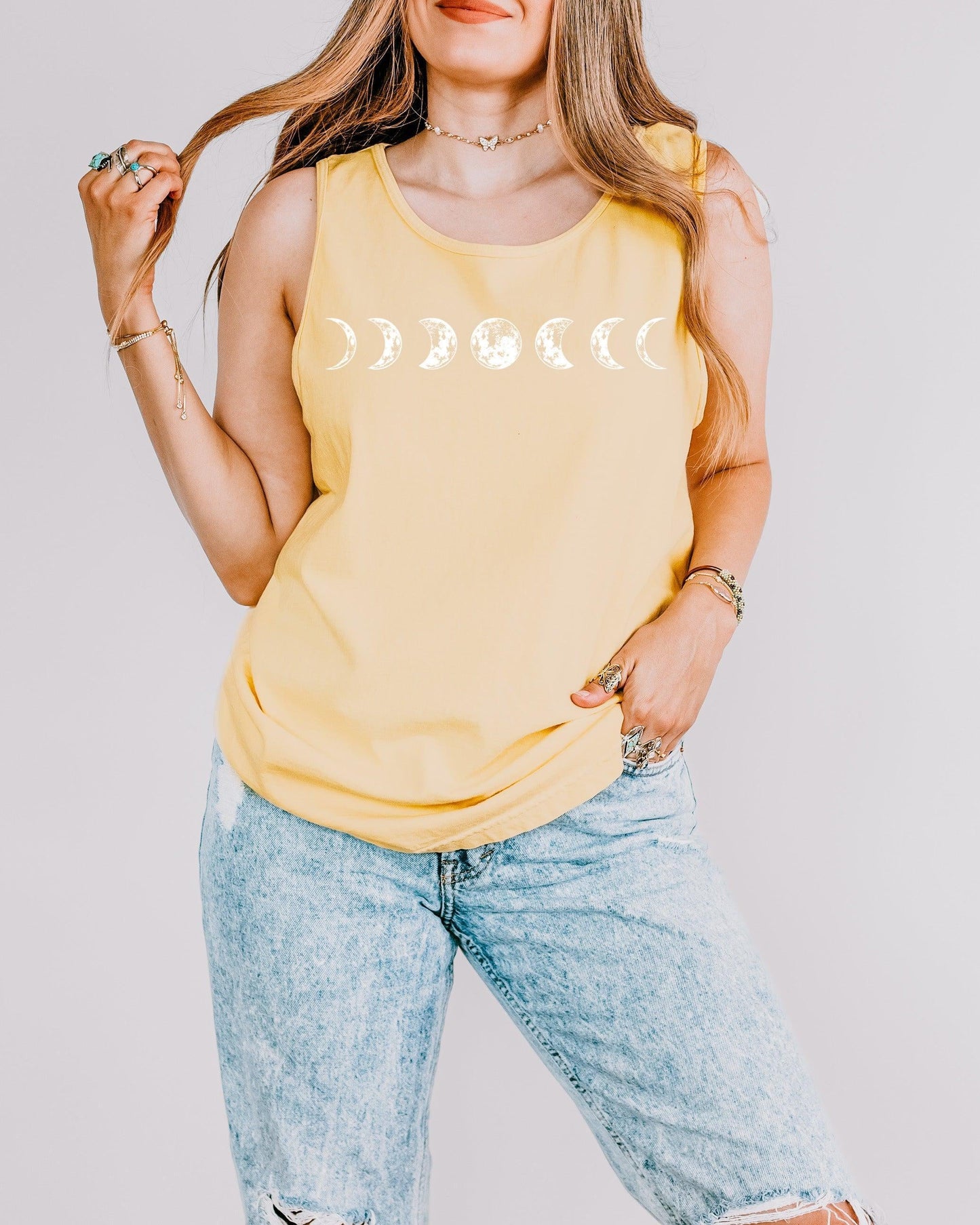 Moon Phase Comfort Colors Tank Top – Celestial Astrology Minimal Graphic