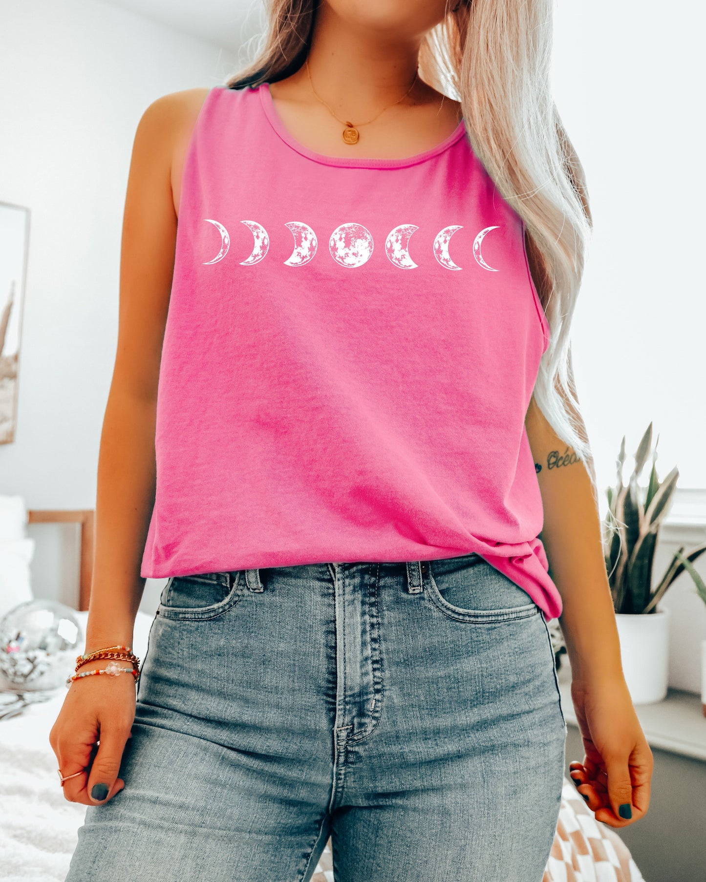 Moon Phase Comfort Colors Tank Top – Celestial Astrology Minimal Graphic