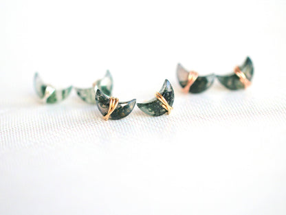 Moonbeam Studs - Moss Agate