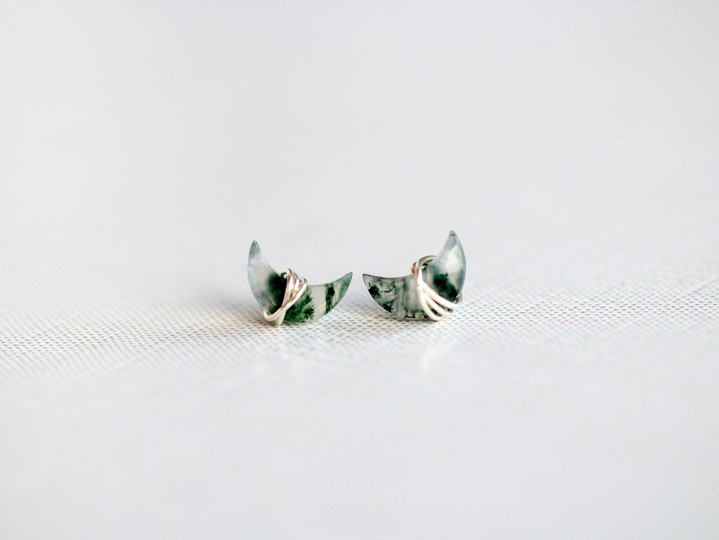 Moonbeam Studs - Moss Agate