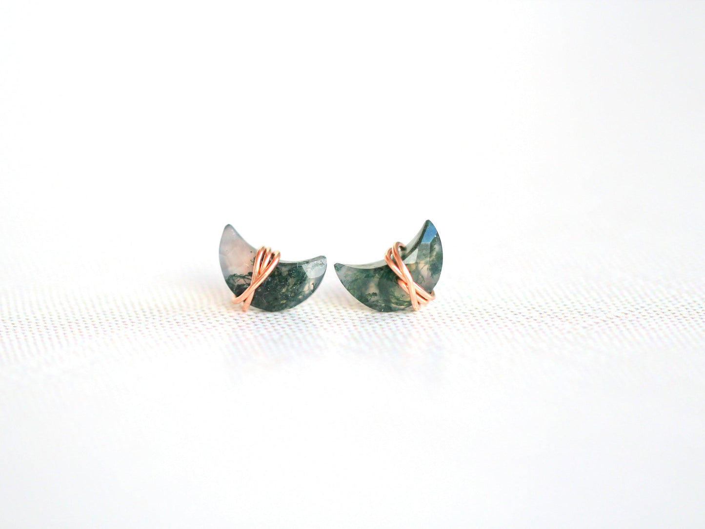 Moonbeam Studs - Moss Agate