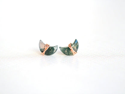 Moonbeam Studs - Moss Agate