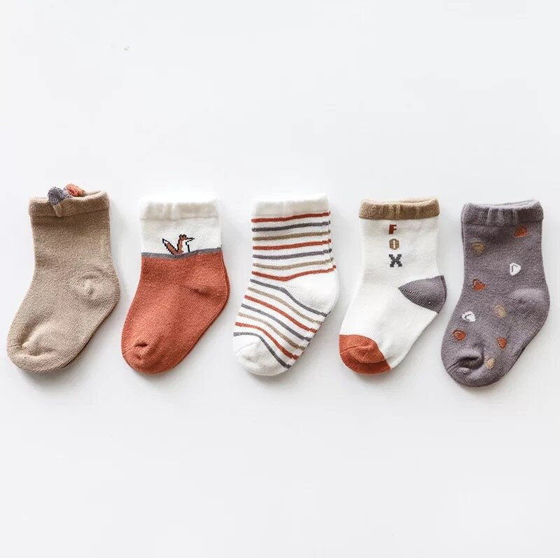 Organic Cotton Fox Socks for Toddlers | 5-Pack Kids’ Fun Socks | Fox