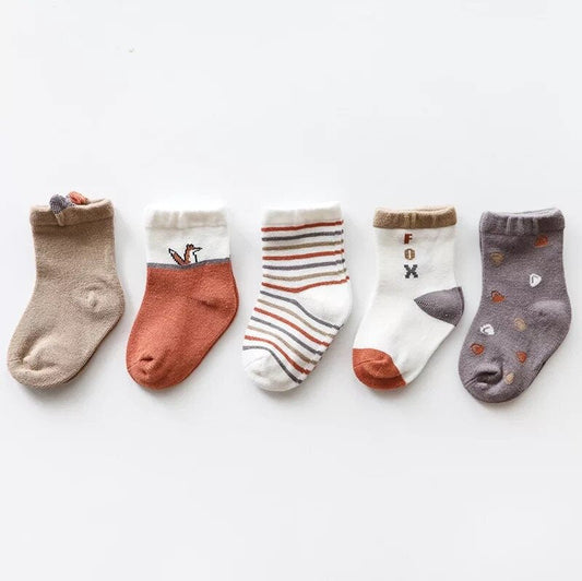 Organic Cotton Fox Socks for Toddlers | 5-Pack Kids’ Fun Socks | Fox