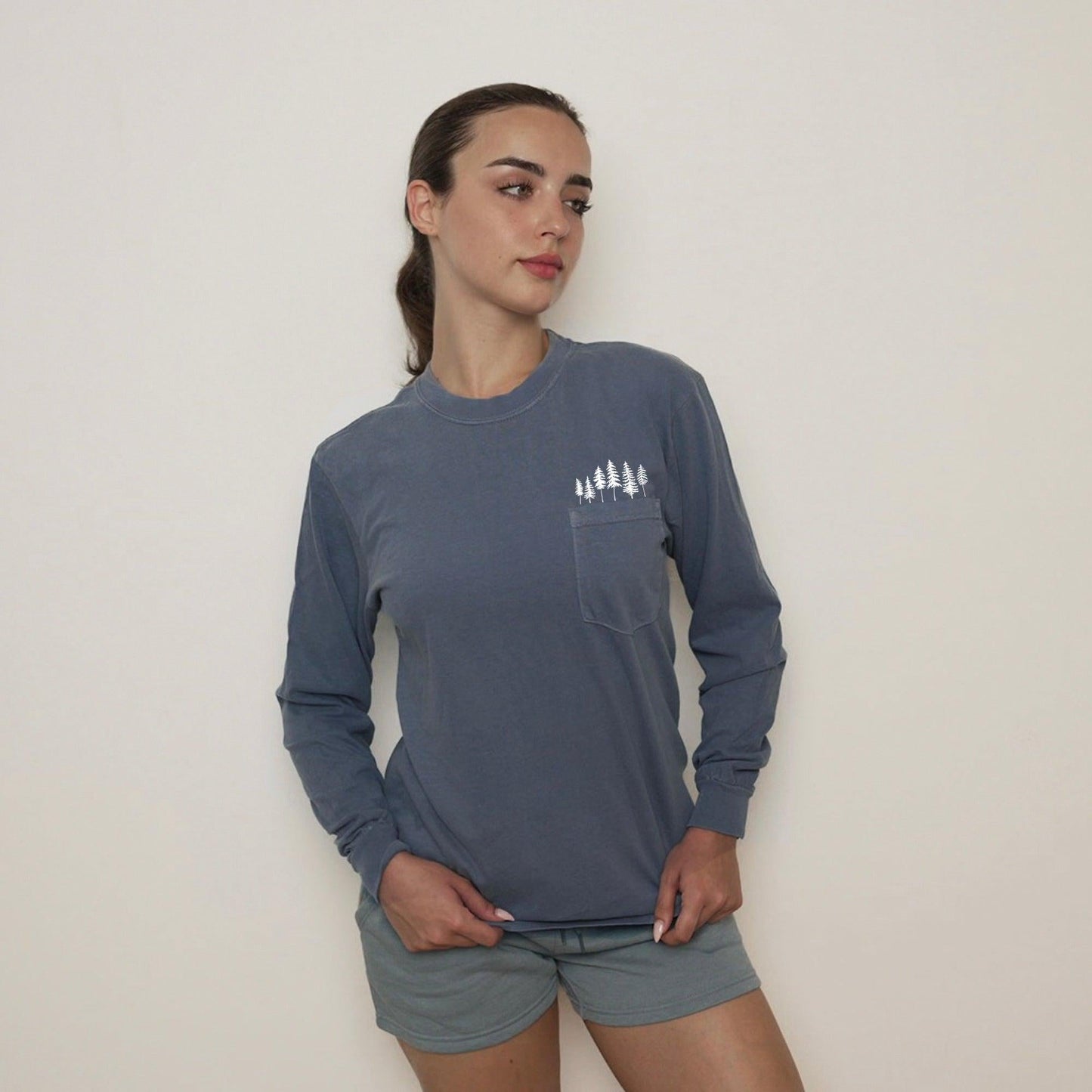Nature Mountain Tree Pocket Comfort Colors Long Sleeve Shirt