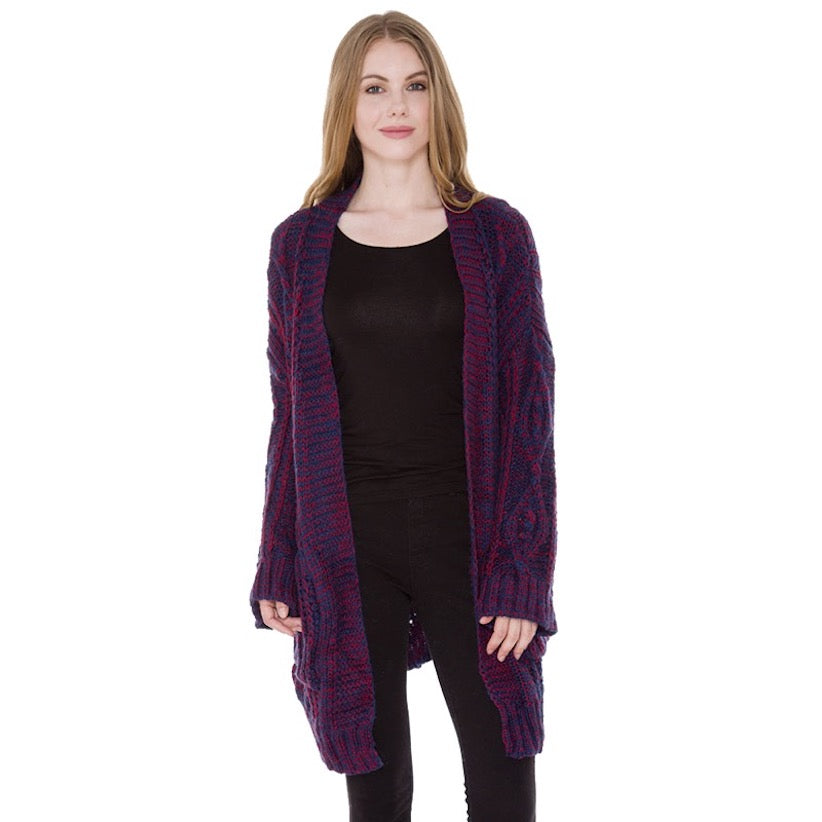 Front Pocket Knit Detail Soft Warm Long Cardigan