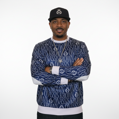 Blue All Over Print Designer Monogram Pullover