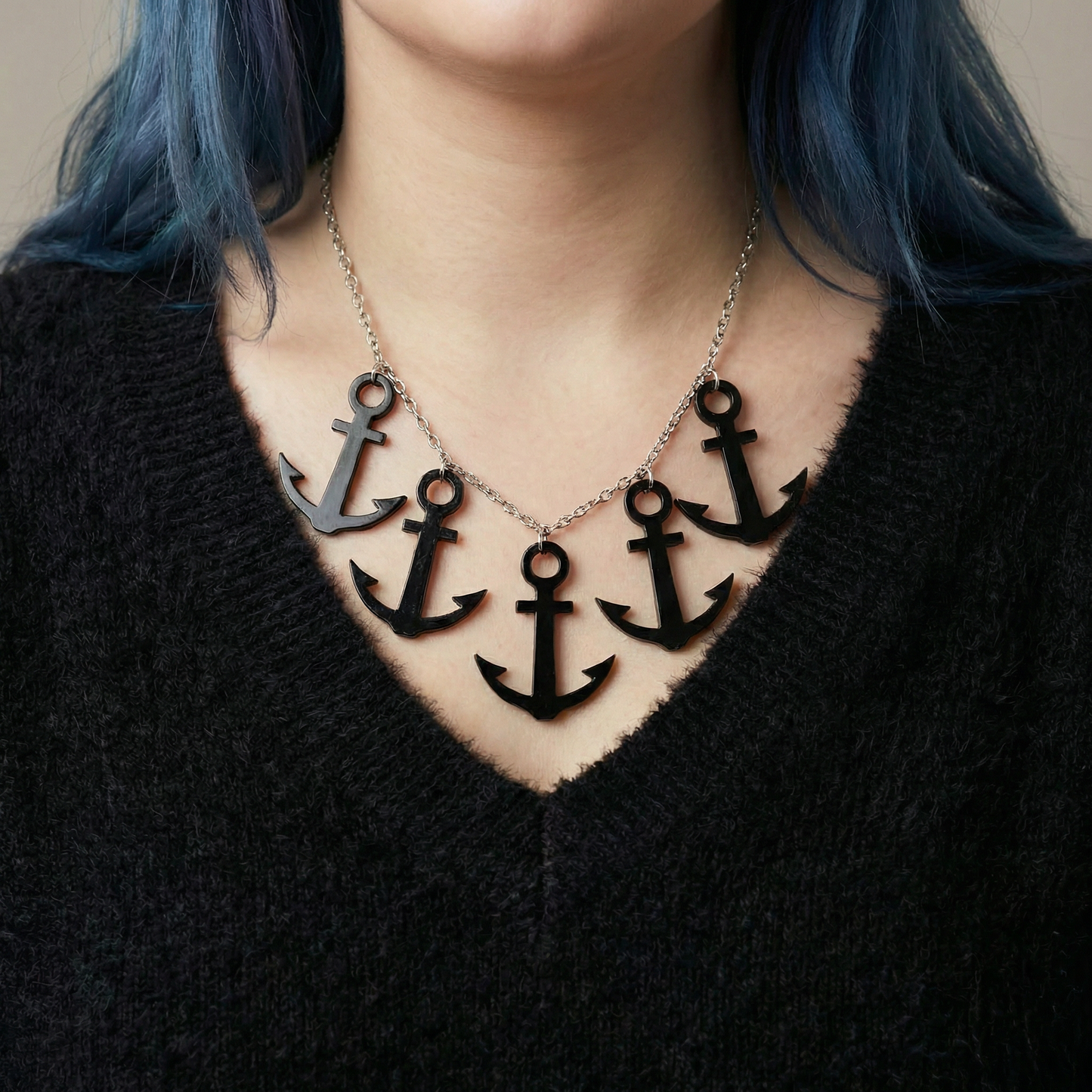 Necklace Sourpuss | Anchors Aweigh Nautical Statement Necklace in Black