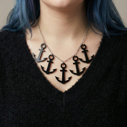 Necklace Sourpuss | Anchors Aweigh Nautical Statement Necklace in Black