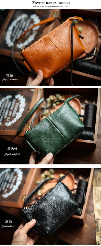 Genuine Leather Retro Portable Phone Bag | New Top Layer Cowhide Crossbody for Women (Pure Color)