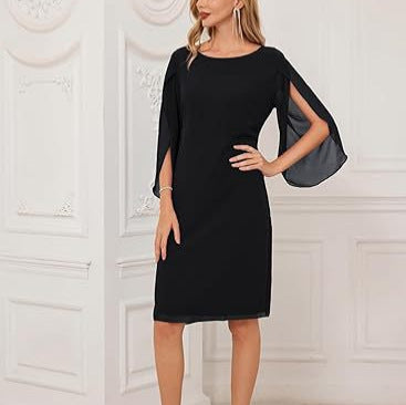 Irregular Sleeves Solid Color Chiffon Women Dress