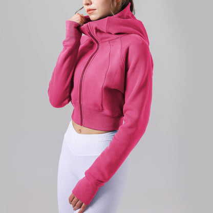 Casual Fleece lined Yoga Hooded Fitness Sports Top Long Sleeve Sweater