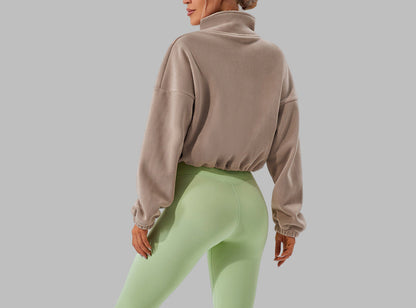 Cashmere Sports Stand Collar Loose Fleece Short Jacket