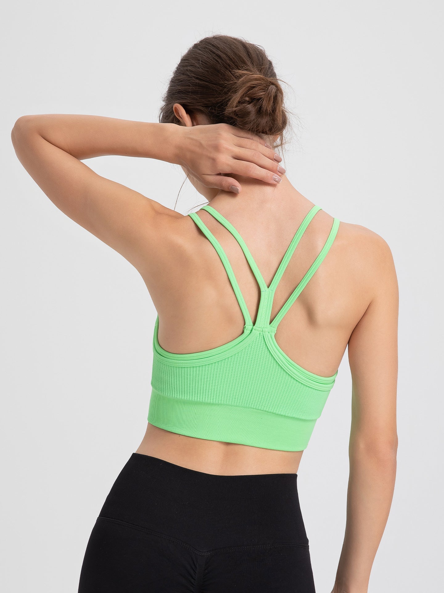 Sports Spaghetti Strap Beauty Back Faux Two Piece Bra Top