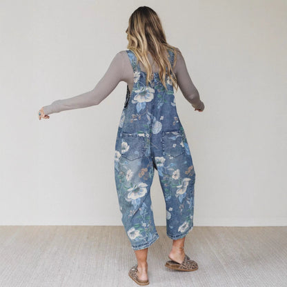 Street Trends Loose Printed Denim Jumpsuit