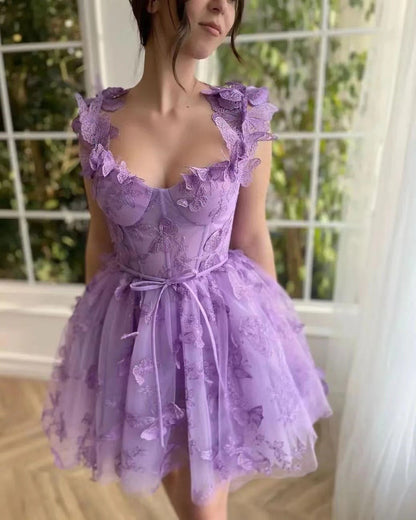 Spaghetti Strap Flower Fairy High-End Gown Banquet Party Elegant Evening Dress
