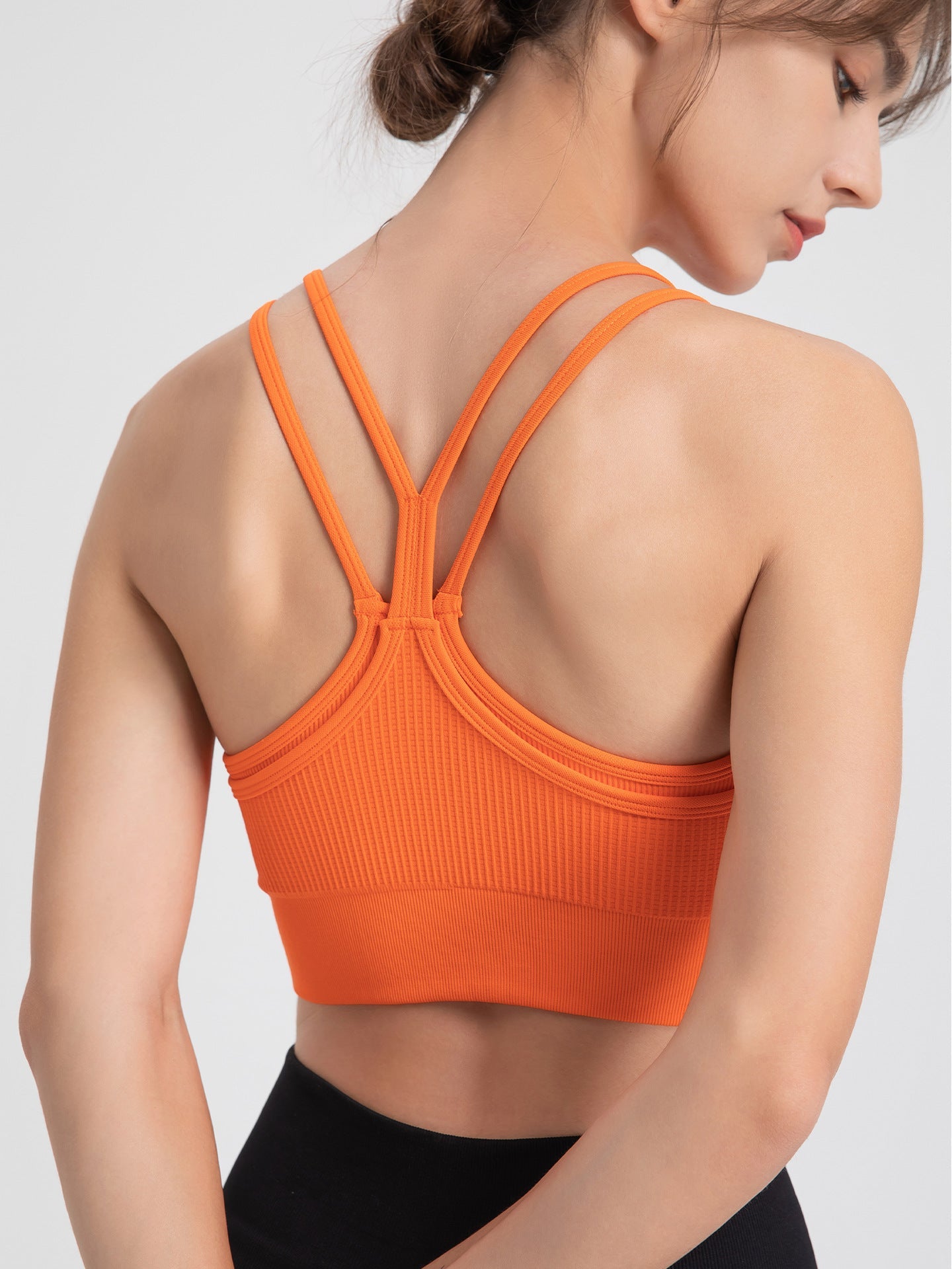 Sports Spaghetti Strap Beauty Back Faux Two Piece Bra Top