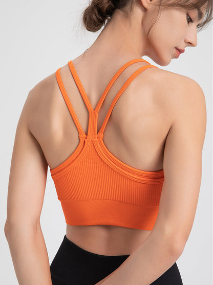 Sports Spaghetti Strap Beauty Back Faux Two Piece Bra Top