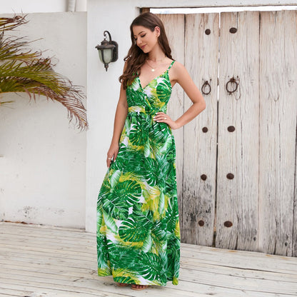 Summer Sexy Fashion Bohemian Print V-Neck Suspender Dress
