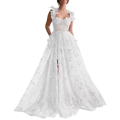 Spaghetti Strap Flower Fairy High-End Gown Banquet Party Elegant Evening Dress