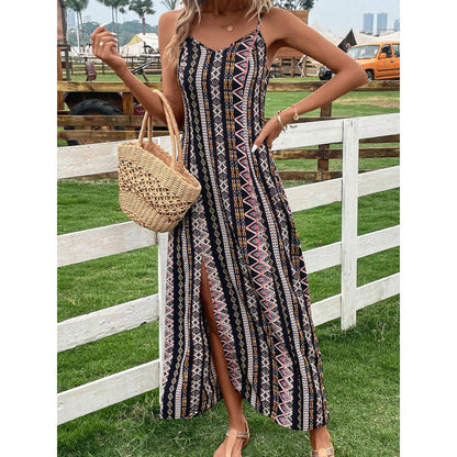 Summer explosive women's clothing suspender splicing split fork long dress