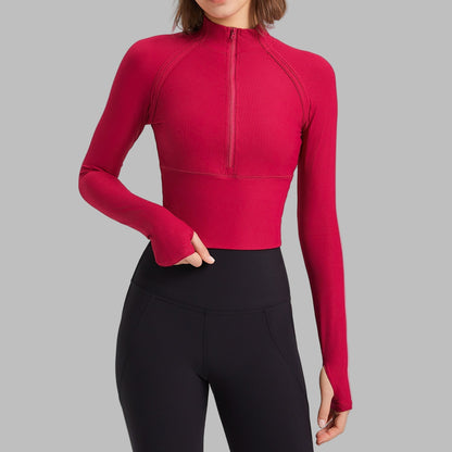 Quick Drying Slim Fit Half Zipper Yoga Stand Collar Running Jacket