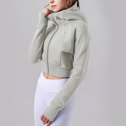 Casual Fleece lined Yoga Hooded Fitness Sports Top Long Sleeve Sweater