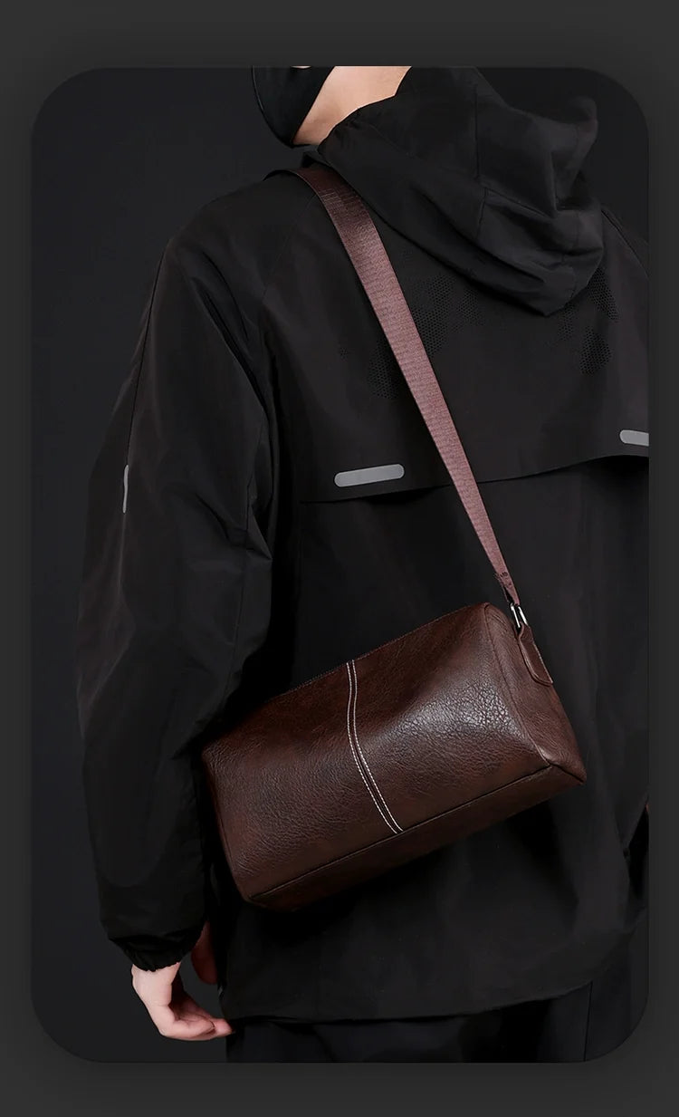 Japan Men's Portable Travel Commuter Small Shoulder Bag | New Niche Style Messenger Bag (PU Leather Crossbody Satchel)