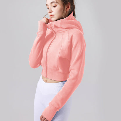 Casual Fleece lined Yoga Hooded Fitness Sports Top Long Sleeve Sweater