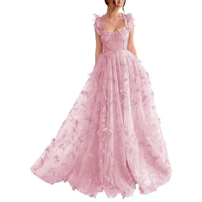 Spaghetti Strap Flower Fairy High-End Gown Banquet Party Elegant Evening Dress