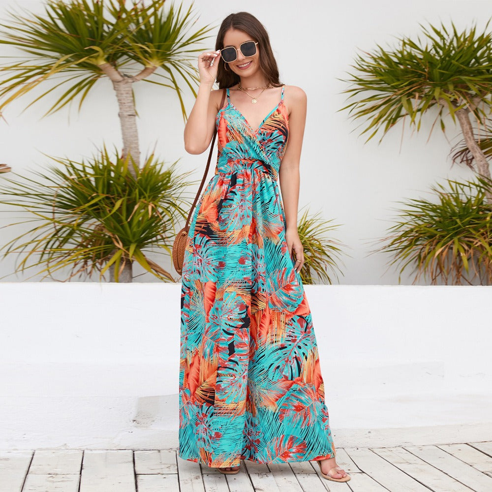 Summer Sexy Fashion Bohemian Print V-Neck Suspender Dress