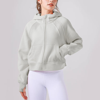 Yoga Hooded Sweater Thick Loose Casual Full Zipper Sports Jacket