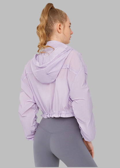 High Grade Sun Protective Loose Short Breathable Long Sleeve Hooded Ruched Jacket